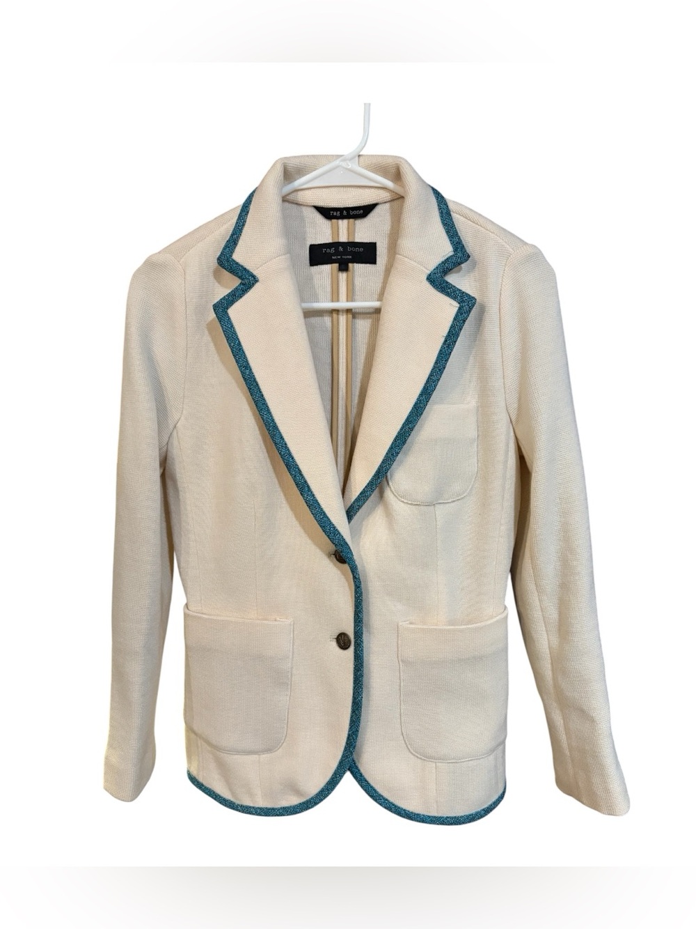 rag & bone Cream Bromley Blazer with Teal Trim
